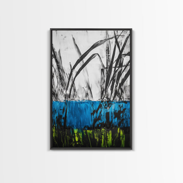 Abstract Grass, Blue and Green Art, Nature Inspired Wall Art, Minimalist Decor, Textured Canvas Print, Living Room Wall Art