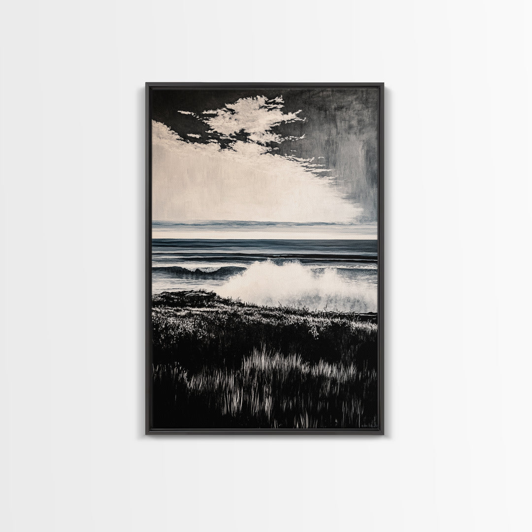 Black and White Ocean, Stormy Seascape, Dramatic Waves, Moody Wall Art, Coastal Home Decor, Canvas Print, Modern Beach House Art