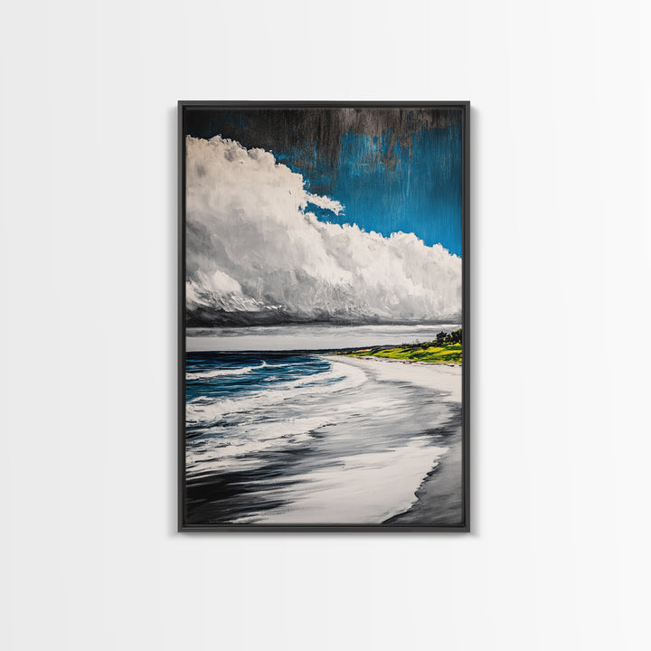 Beach Serenity, Coastal, Ocean Waves, Nature Art, Framed Canvas Print, Living Room Wall Art, Beach House Decor, Minimalist Landscape