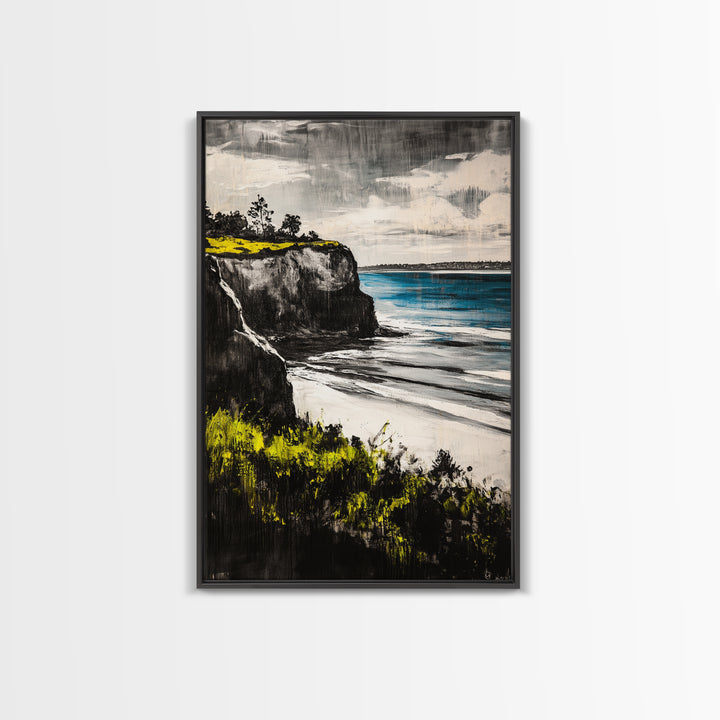 Cliffside View Landscape, Coastal Serenity, Seaside Painting, Nautical Wall Art, Nature Lovers Gift, Relaxing Decor, Framed Canvas Print