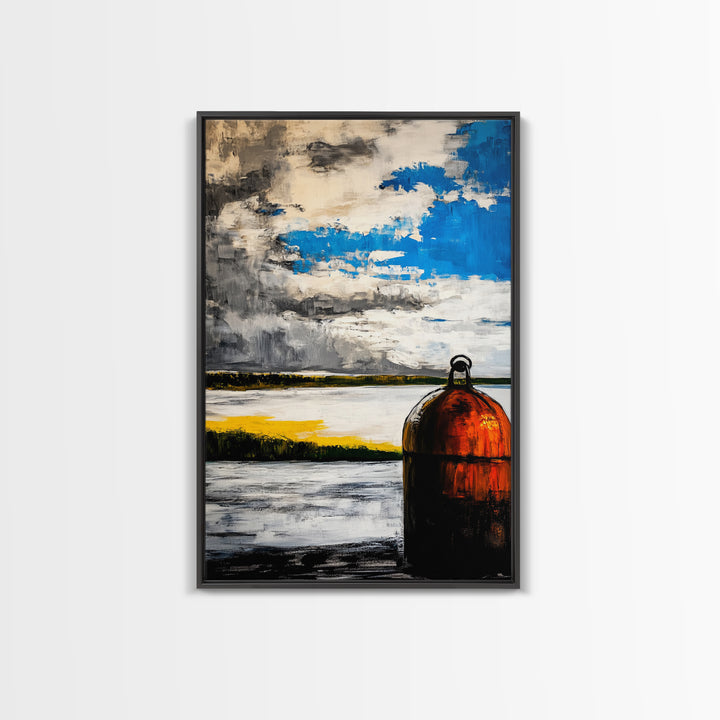 Nautical Buoy Art, Coastal Wall Print, Maritime Home Decor, Rustic Beach House Art, Ocean Themed Artwork, Living Room Framed Canvas Print