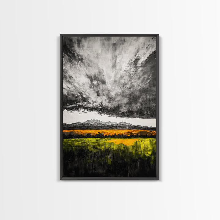 Dramatic Sky, Mountain Landscape, Autumn Wall Art, Golden Field Canvas Print, Rustic Home Decor, Modern Farmhouse Art, Large Wall Art