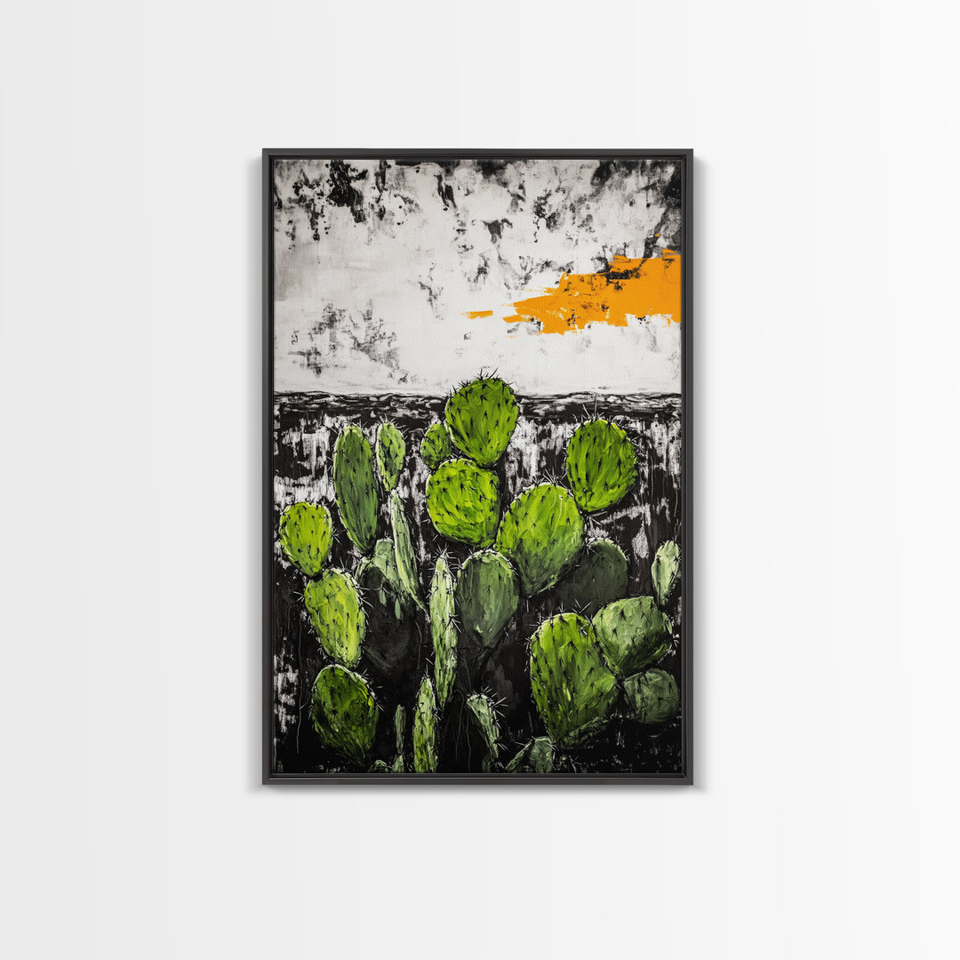 Cactus Art, Desert Scene, Framed Canvas Print, Southwest Wall Art, Boho Home Decor, Minimalist Nature Art, Living Room Statement Piece