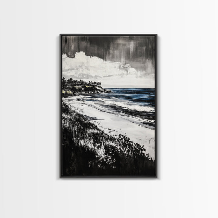 Ocean View, Coastal Landscape, Blue Wave, Framed Canvas Print, Beach House Decor, Modern Wall Art, Minimalist Seascape, Large Wall Art