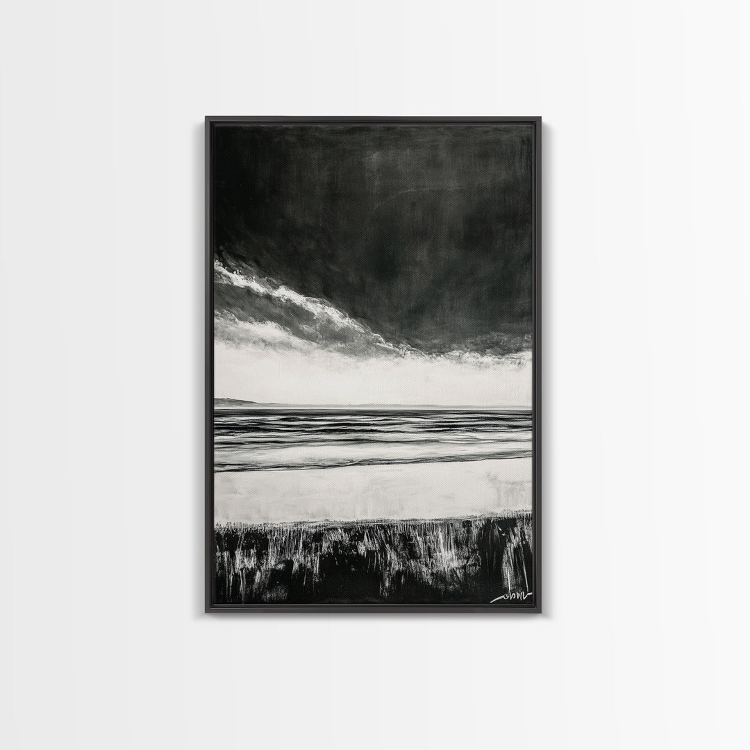 Dark Sky, Ocean Storm, Dramatic Seascape, Canvas Print, Moody Wall Art, Modern Coastal Decor, Nautical Painting, Living Room Art