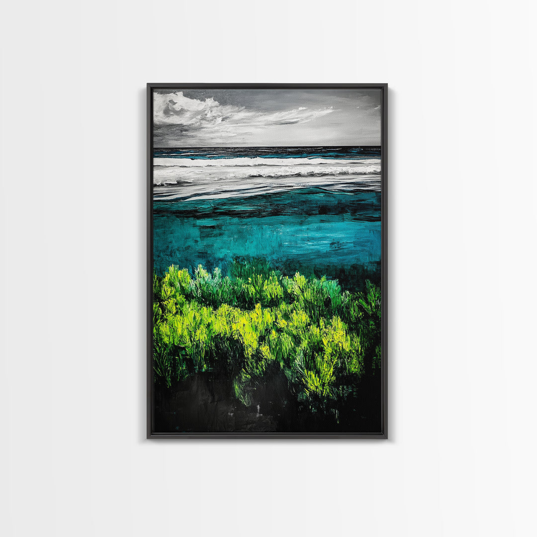 Ocean Landscape Art, Coastal Wall Print, Beach House Decor, Nature Inspired Art, Living Room Art, Minimalist Seascape, Framed Canvas Print