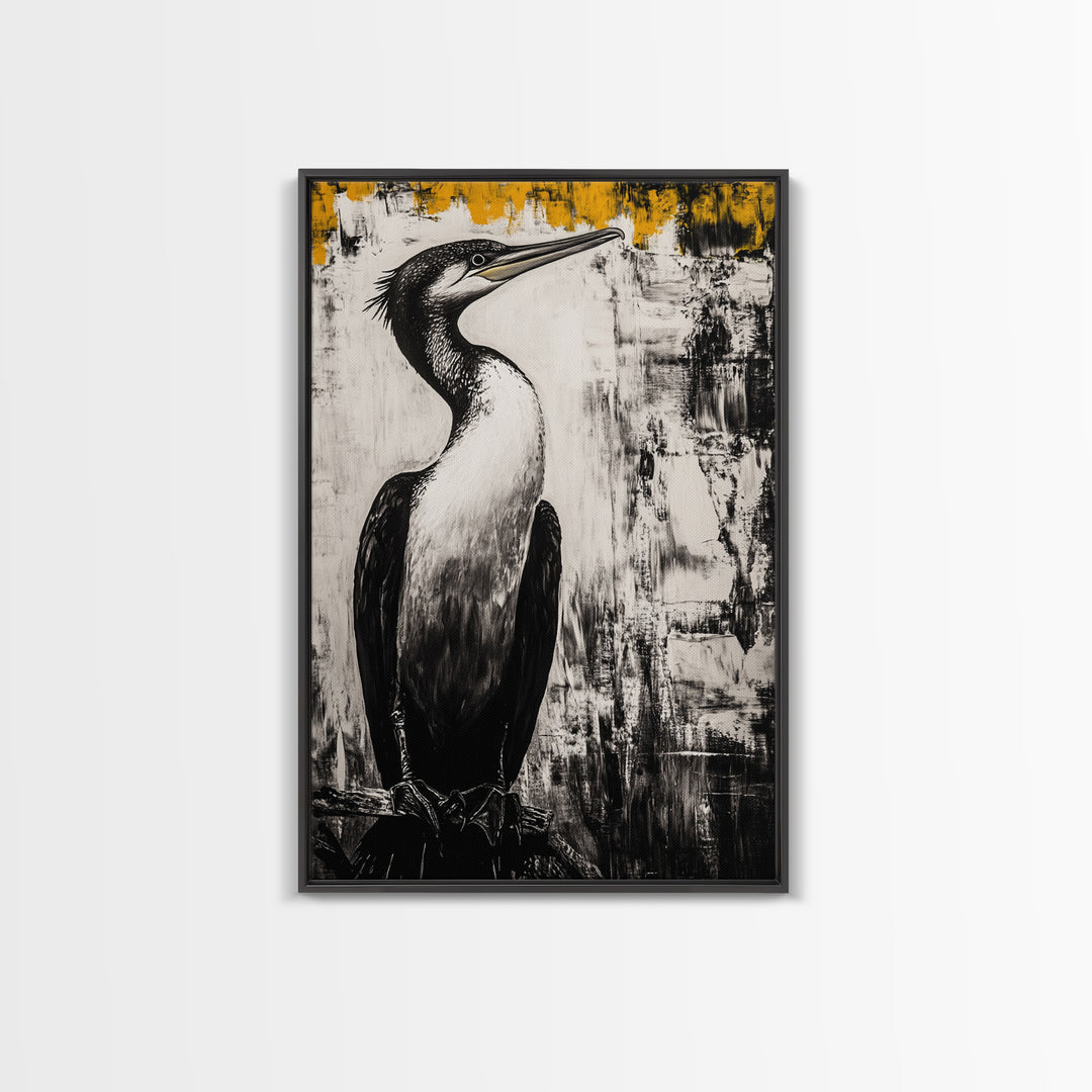 Bird Portrait Art, Nature Print, Wildlife Illustration, Black and White Art, Modern Rustic Decor, Living Room Art, Framed Canvas Print
