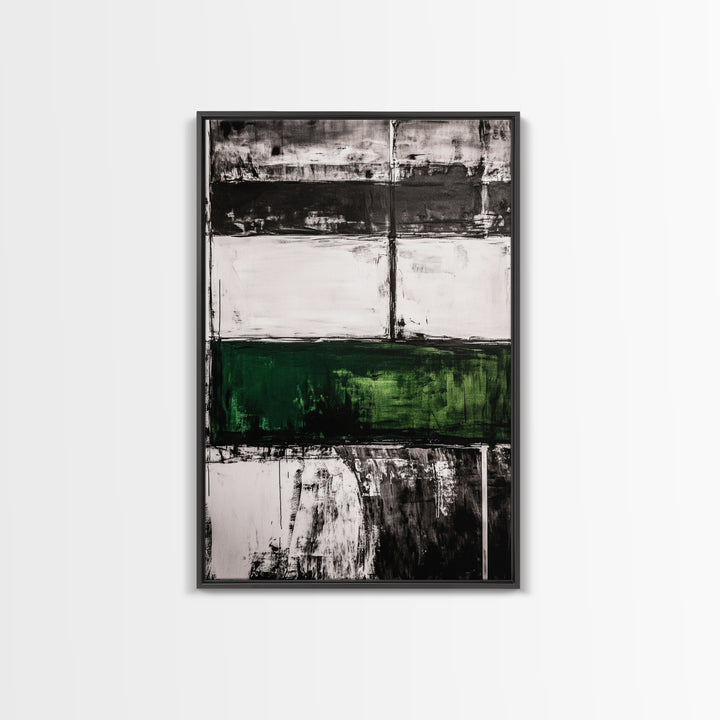 Abstract Art, Black White Green, Modern Wall Decor, Industrial Office Art, Geometric Painting, Contemporary Home Decor, Framed Canvas Print