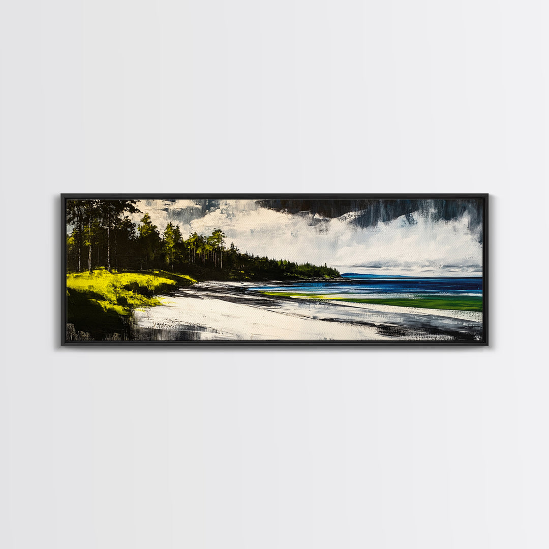 Coastal Landscape, Blue and Green Seascape, Beach Wall Art, Modern Wall Decor, Office Wall Art, Framed Canvas Print, Large Canvas Art