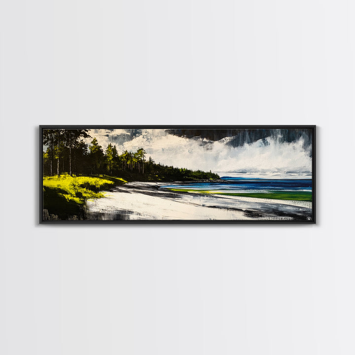Coastal Landscape, Blue and Green Seascape, Beach Wall Art, Modern Wall Decor, Office Wall Art, Framed Canvas Print, Large Canvas Art