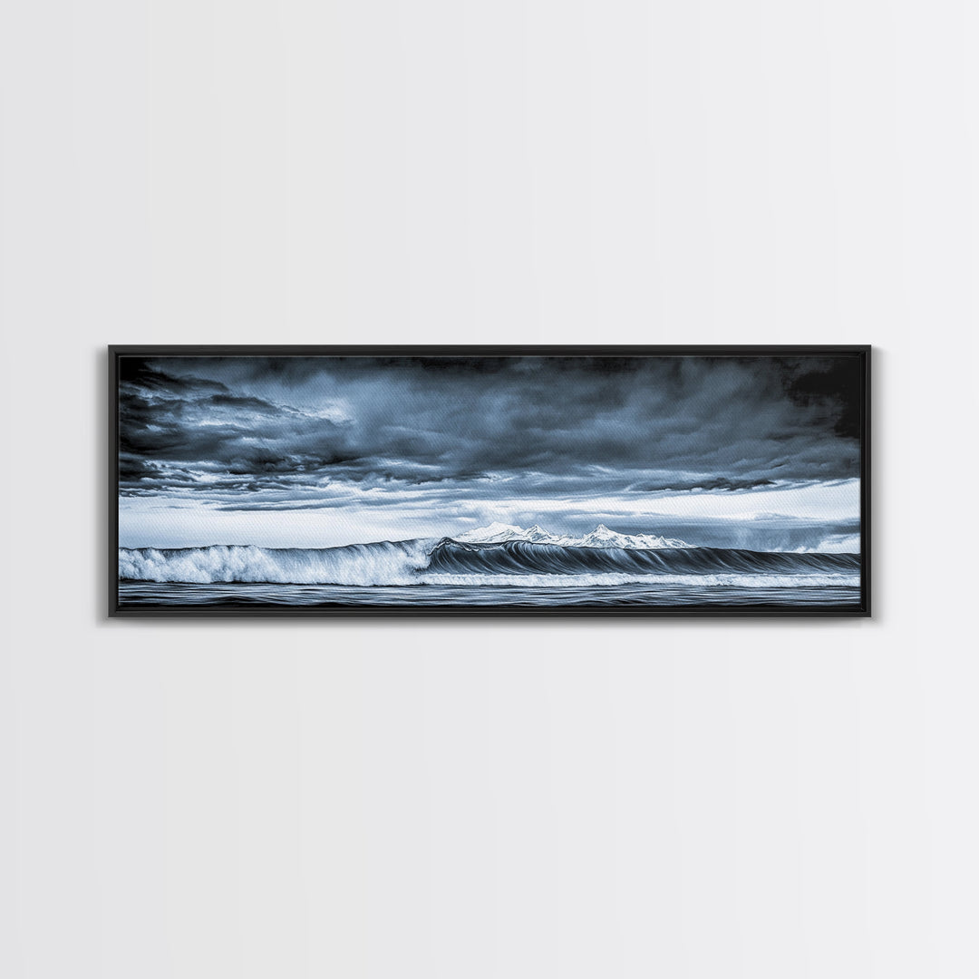 Blue Ocean, Stormy Waves, Mountain Seascape, Canvas Print, Coastal Wall Art, Nautical Home Decor, Living Room Art, Large Modern Print