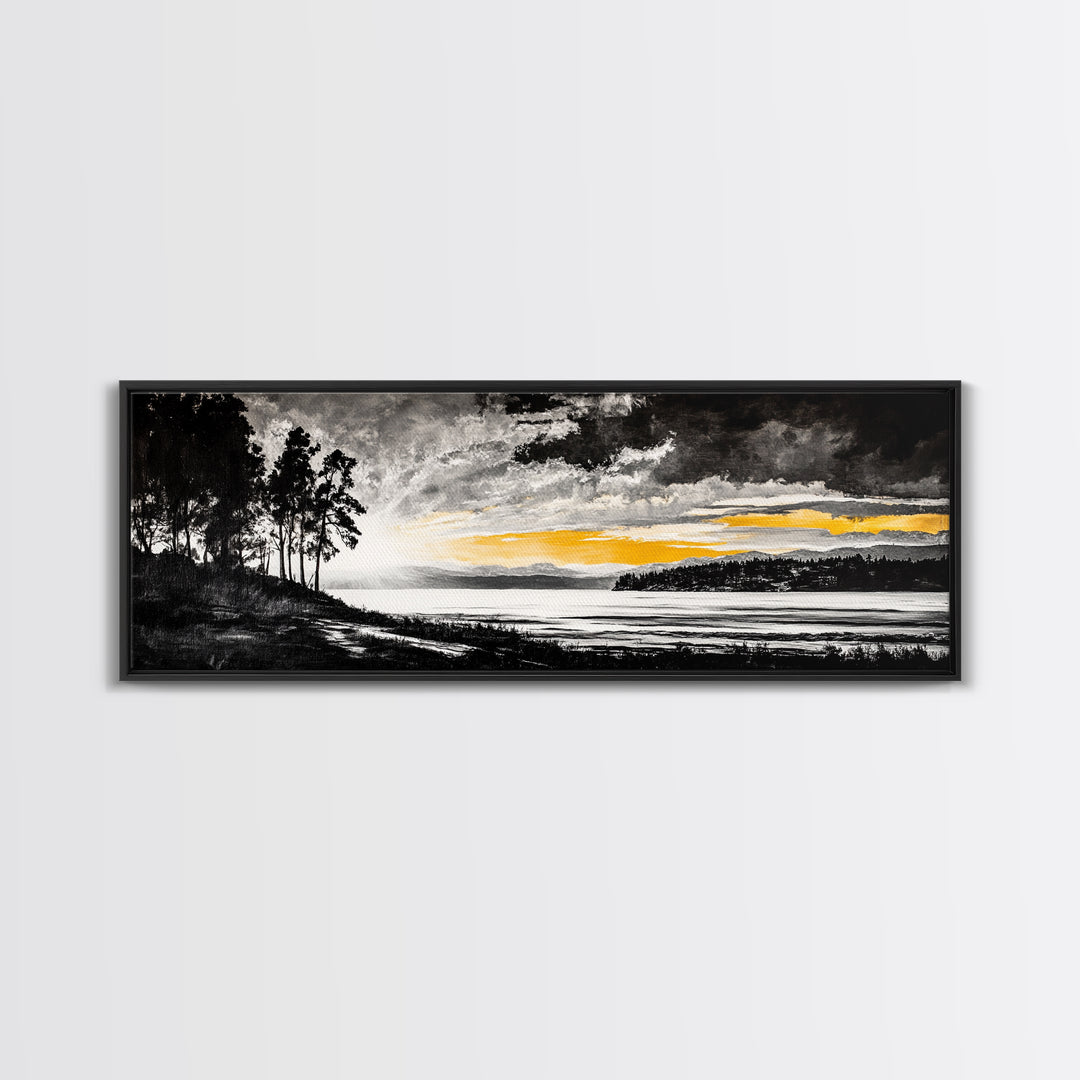 Sunset Landscape Art, Moody Sky Print, Nature Wall Decor, Mountain View Artwork, Rustic Home Decor, Warm Tones, Canvas Print