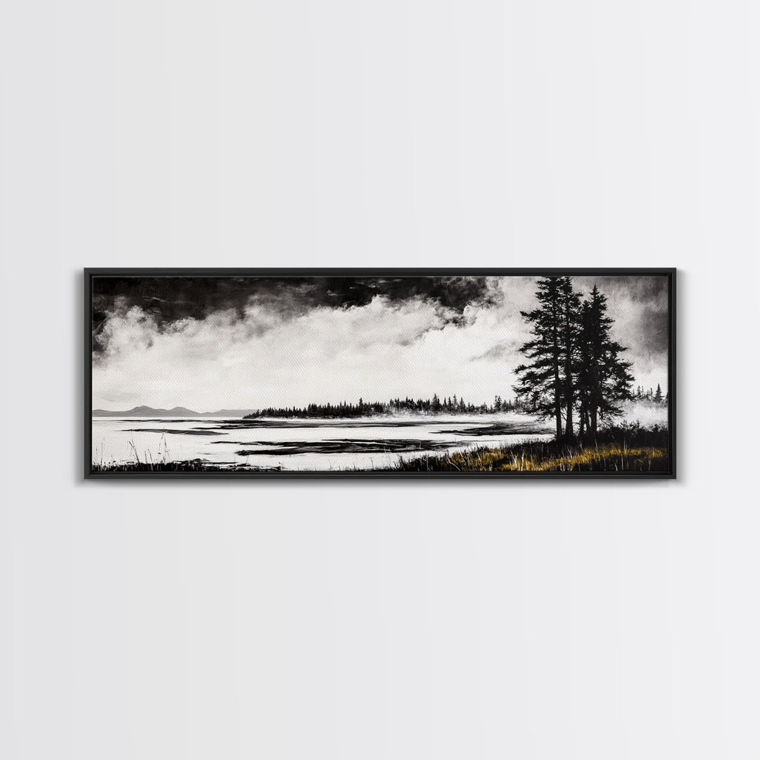 Coastal Landscape Art, Black and White Wall Print, Minimalist Seascape Decor, Modern Beach House Artwork, Canvas Print
