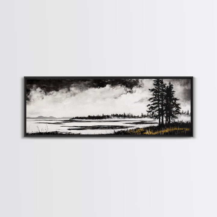 Coastal Landscape Art, Black and White Wall Print, Minimalist Seascape Decor, Modern Beach House Artwork, Canvas Print