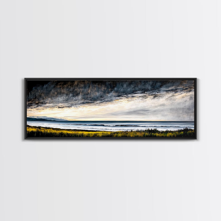Coastal Storm, Dramatic Sky, Seascape Painting, Canvas Print, Ocean Wall Art, Minimalist Style, Large Art, Bedroom Decor, Moody Tones