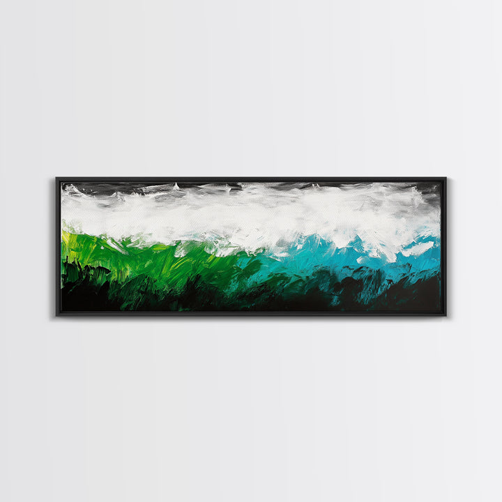 Abstract Seascape, Textured Wave, Coastal Artwork, Modern Ocean Print, Minimalist Blue Green Decor, Framed Canvas Print, Gift Idea