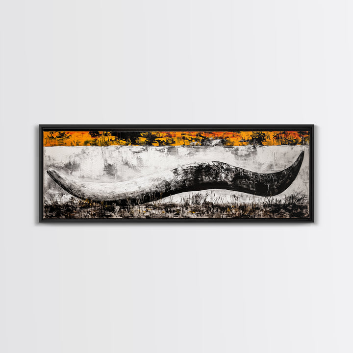 Abstract Horn, Western Wall Art, Longhorn Painting, Framed Canvas Print, Modern Farmhouse, Rustic Decor, Cowboy Wall Art, Black and White