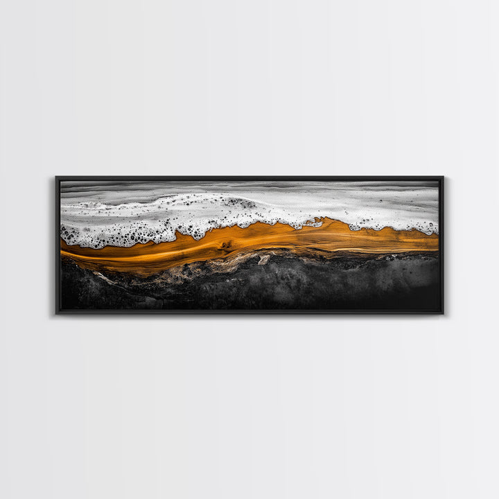 Ocean Wave, Coastal Abstract, Black and Gold Art, Framed Canvas Print, Beach House Decor, Modern Wall Art, Surf Art, Nautical Decor