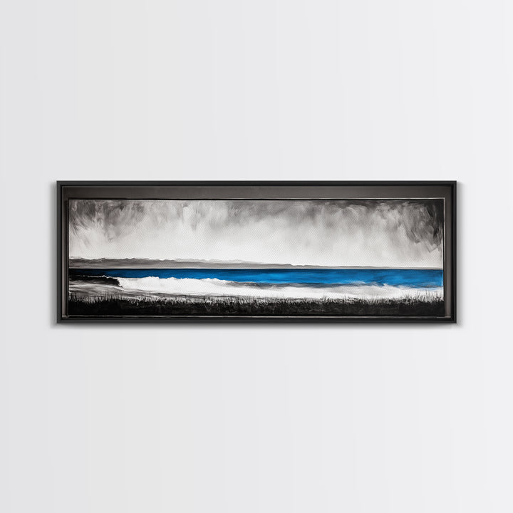 Coastal Serenity, Ocean Waves, Minimalist Decor, Framed Canvas Print, Modern Beach Wall Art, Living Room Artwork, Blue Seascape