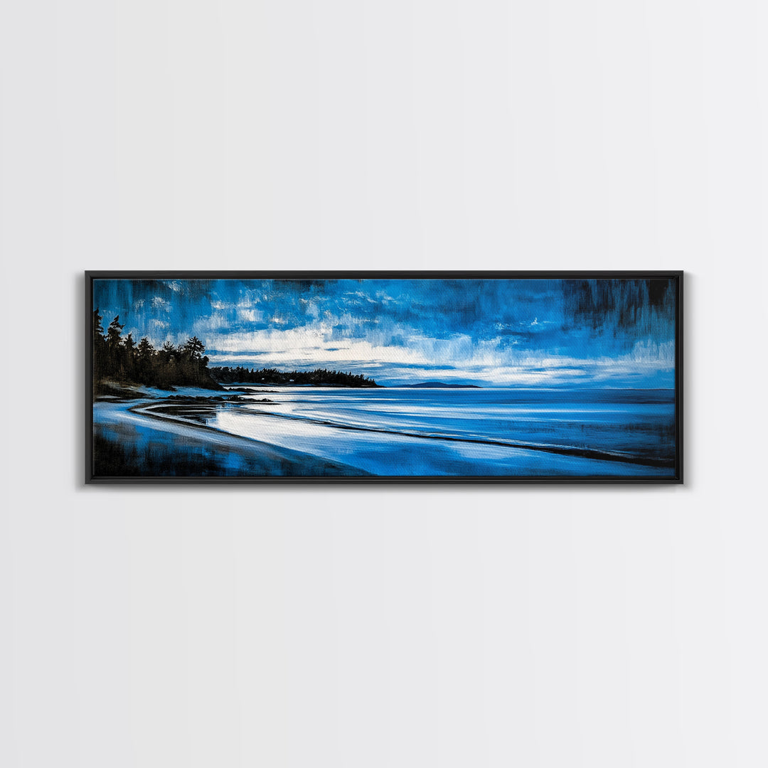 Blue Horizon, Twilight Seascape, Tranquil Beach Wall Art, Canvas Print, Calming Coastal Painting, Bedroom Relaxation Decor, Ocean Serenity