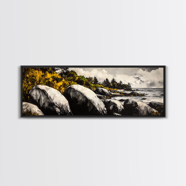 Rocky Shore, Coastal Landscape, Nature Inspired Art, Ocean Beach Wall Art, Large Format Art, Canvas Print, Living Room Art
