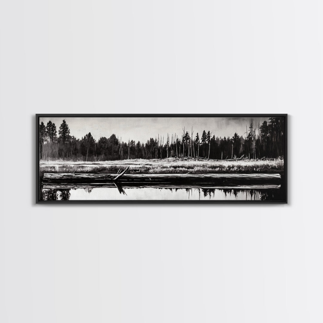 Monochrome Forest, Black and White, Nature Wall Art, Minimalist Landscape, Serene Art, Woodland Scene, Framed Canvas Print, Bedroom Wall Art