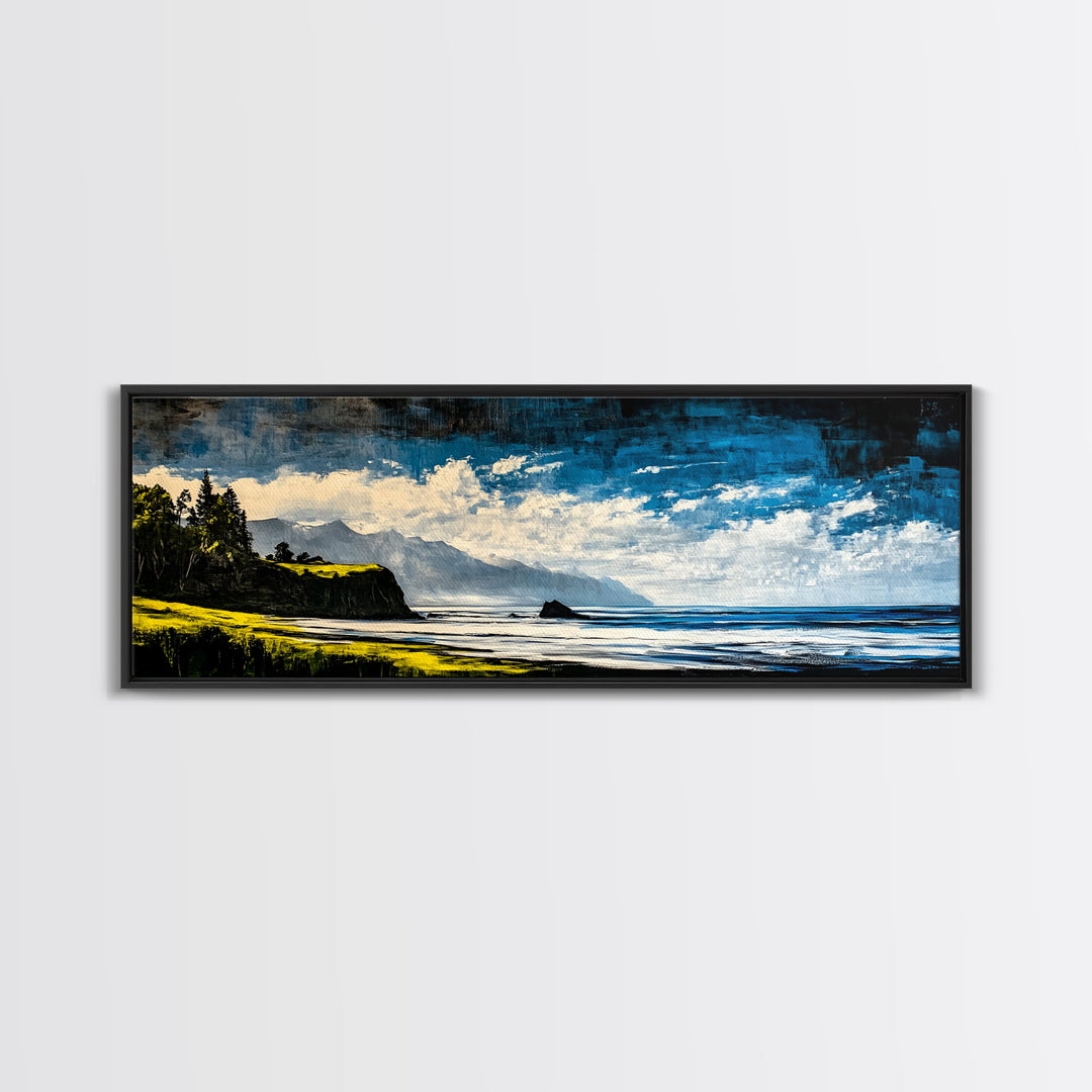 Coastal Cliff Painting, Blue Ocean Wall Art, Scenic Seaside Landscape, Nature Decor, Relaxing Beach Artwork, Bedroom Wall Art, Canvas Print
