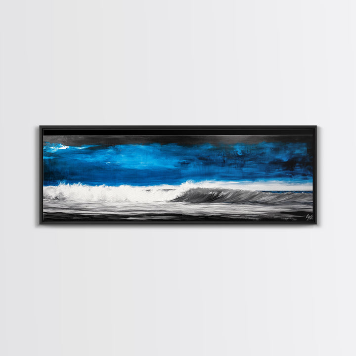 Ocean Wave Painting, Blue Seascape Art, Modern Coastal Decor, Large Beach Wall Art, Minimalist Water Art, Office Wall Decor, Framed Canvas Print