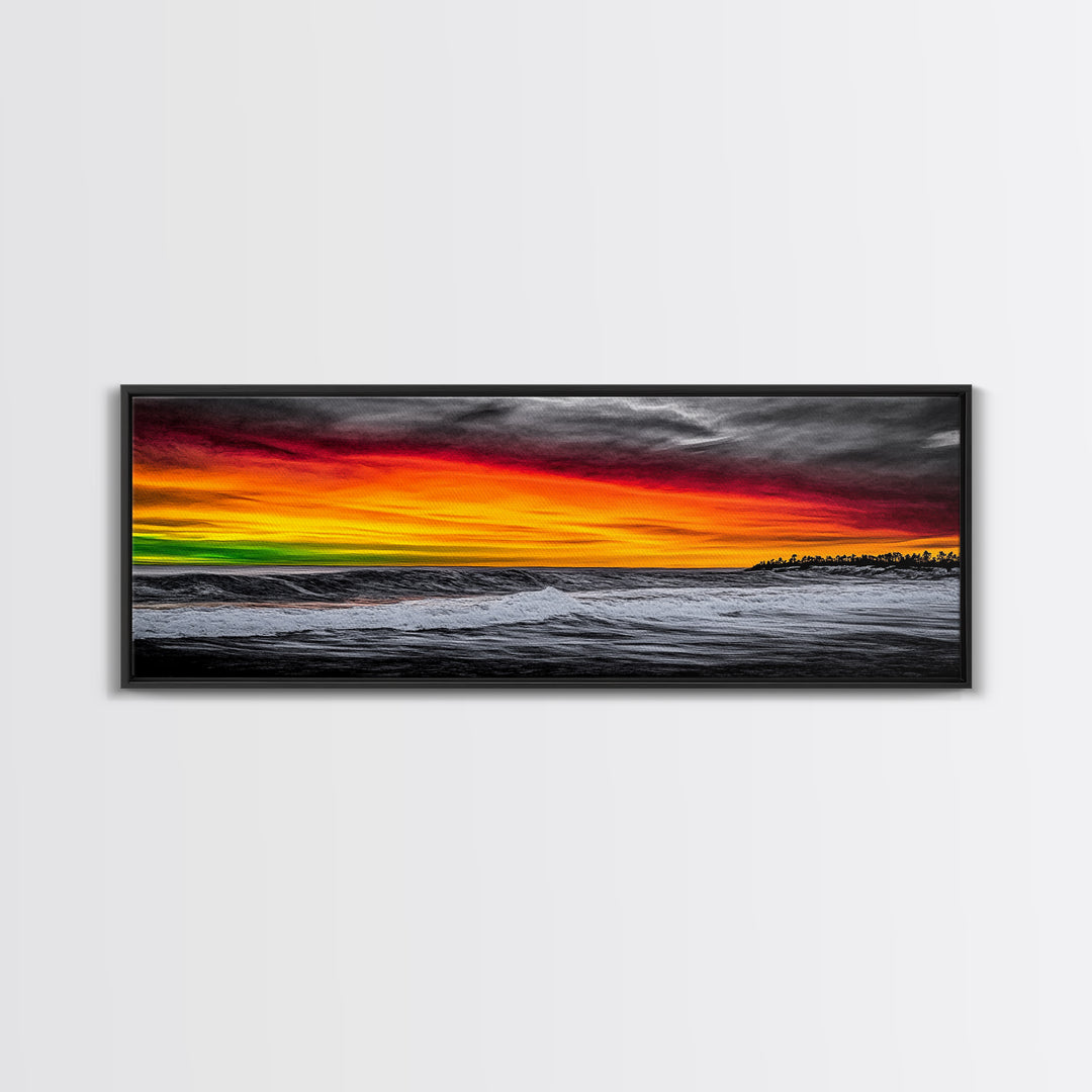 Bold, Ocean, Sunset, Framed Canvas Print, Beach House Art, Modern Coastal Decor, Large Wall Art, Contemporary Seascape, Surf Inspired Art