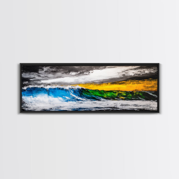 Blue, Green, Wave, Framed Canvas Print, Ocean Wall Art, Surfer Gift, Coastal Living Decor, Modern Abstract Seascape, Minimalist Art Piece