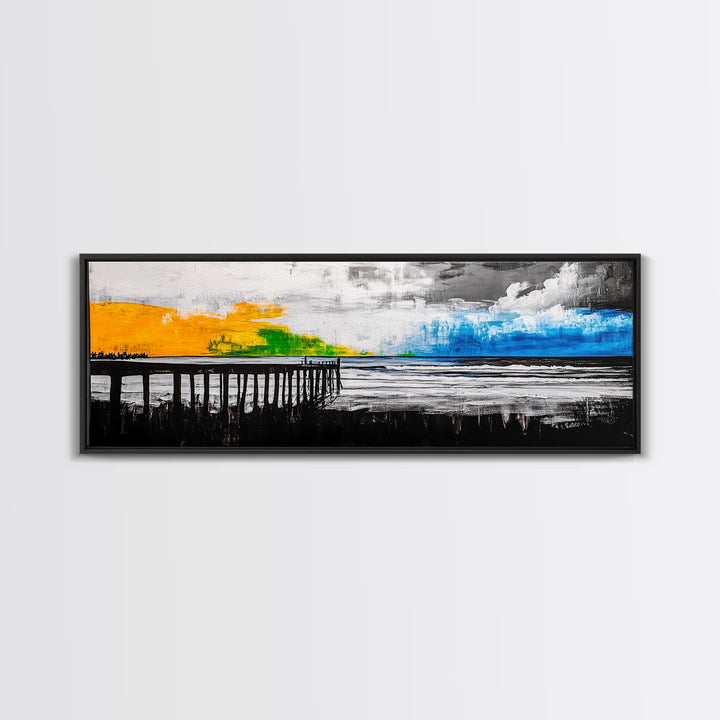 Pier, Beach, Ocean, Canvas Print, Black and White Coastal Art, Minimalist Wall Decor, Modern Seascape, Surf Inspired Painting, Nautical Theme