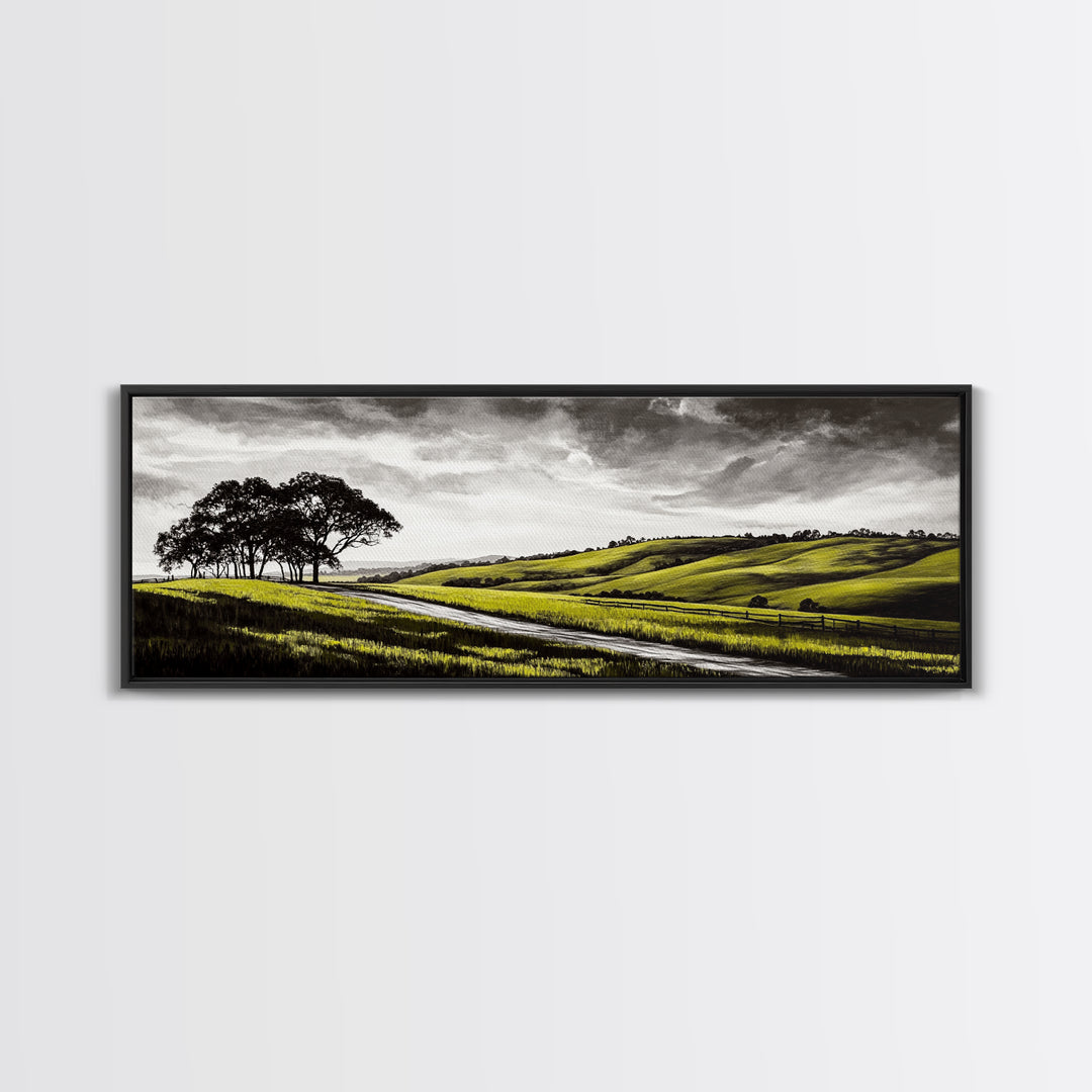 Rolling Hills, Nature Wall Art, Country Landscape Painting, Warm Autumn Tones, Rustic Home Decor, Framed Canvas Print, Living Room