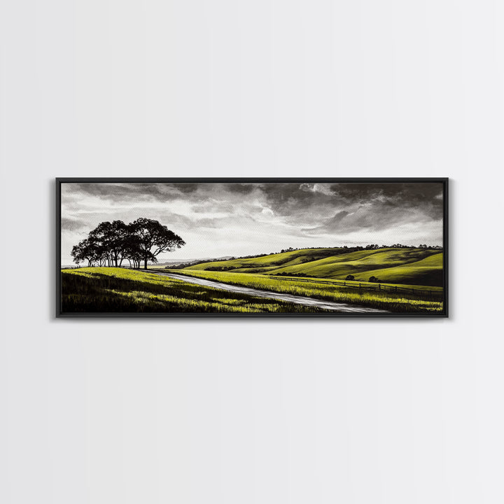 Rolling Hills, Nature Wall Art, Country Landscape Painting, Warm Autumn Tones, Rustic Home Decor, Framed Canvas Print, Living Room