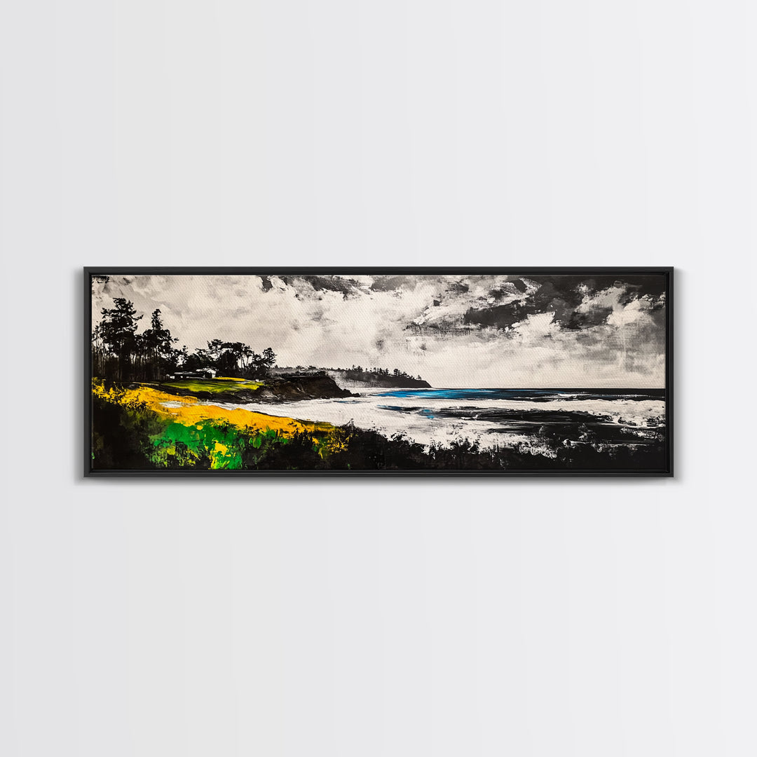 Coastal Cliffs, Stormy Beach, Framed Canvas Print, Ocean Landscape, Nautical Home Art, Black and White Coastal Print, Office Decor