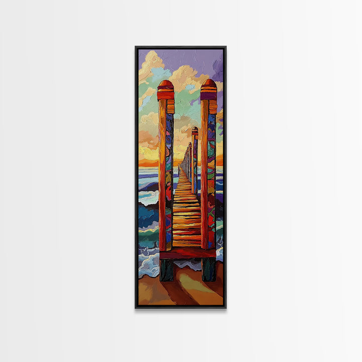 Pier Sunset, Coastal Journey – Canvas Print colorful beach landscape painting, ocean wall decor, coastal living room wall art, vibrant seascape