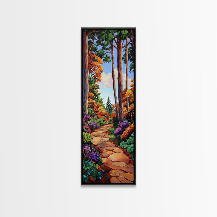Autumn, Pathway, Forest, Trees, Framed Canvas Print, Fall foliage art in impressionist style, perfect Entryway Wall Art or Seasonal Home Decor