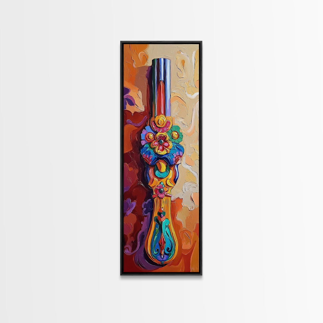 Decorative Handle, Floral Carving, Vibrant Artisan Wall Art, Baroque Boho Style, Eclectic Entryway Decor, Framed Canvas Print
