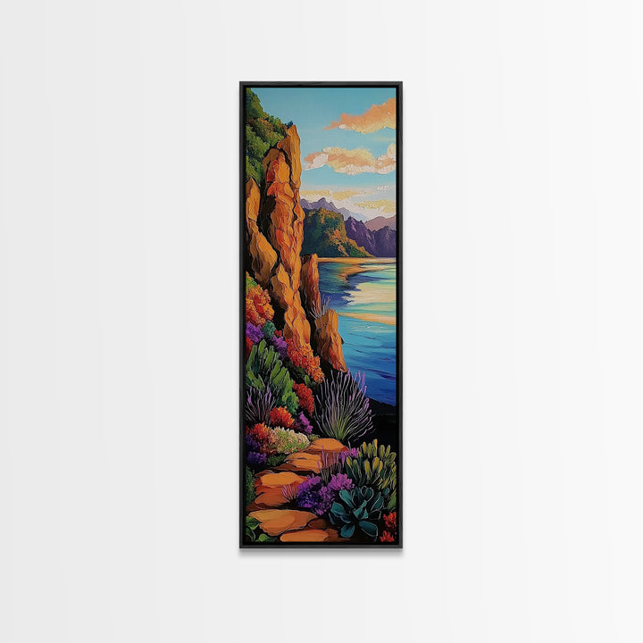 Cliffs Coastal Path, Nature, Canvas Print, Scenic coastal hiking trail art, vibrant cliffside painting, nature inspired living room wall decor