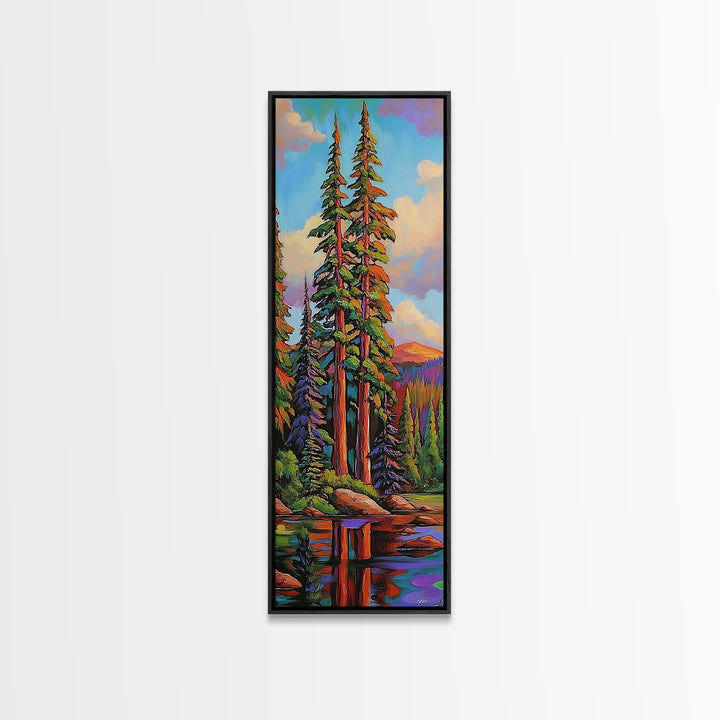 Pines Forest, Reflections Tranquil, Canvas Print, Serene forest lake painting, pine tree wall art, cabin living room decor, landscape piece
