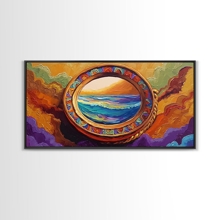 Ocean Portal View, Nautical Fantasy Frame, Abstract Beach Art, Canvas Print, Eclectic Living Room Decor, Surreal Coastal Artwork