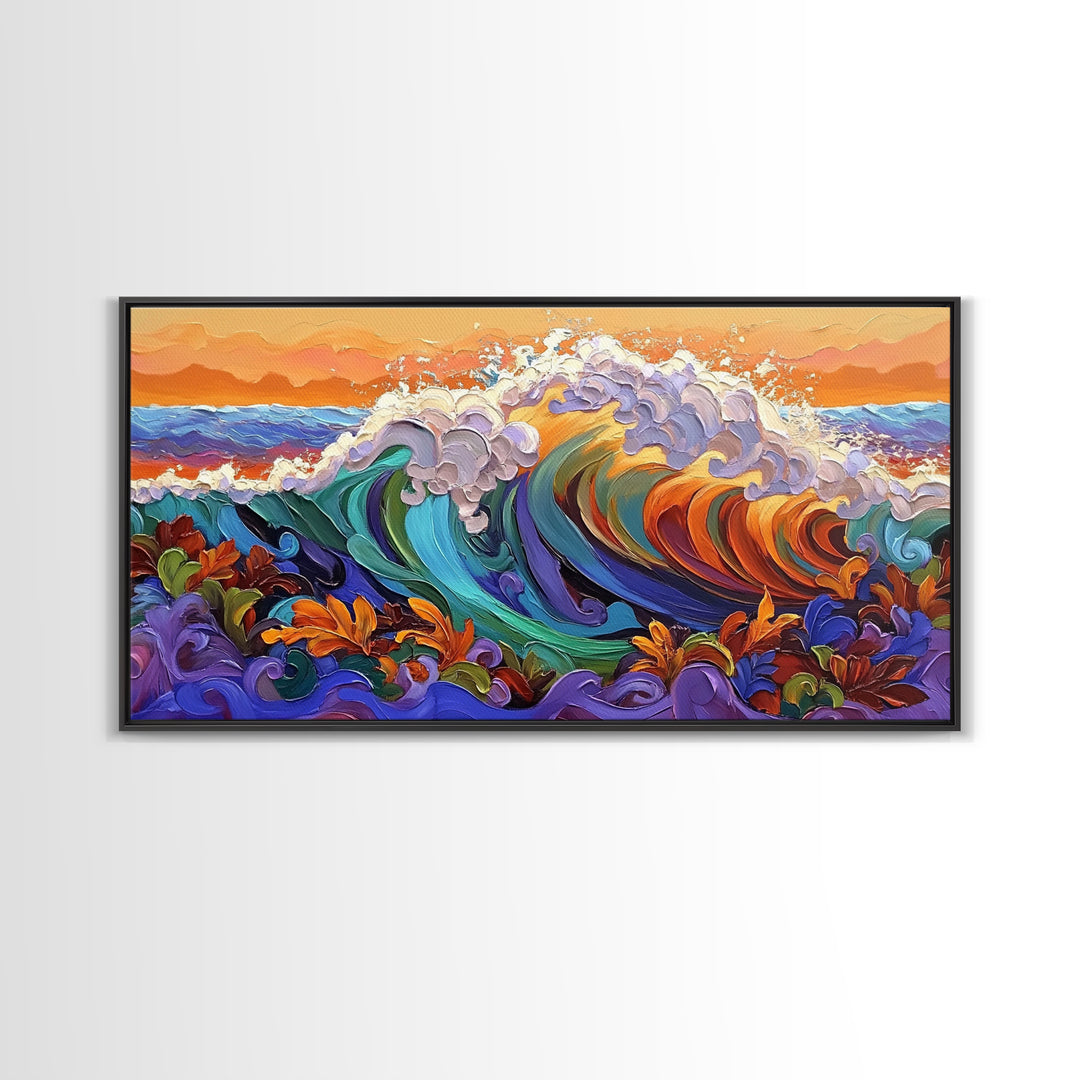 Bold Waves, Abstract, Ocean, Canvas Print, vibrant ocean wave art, abstract palette knife style, beach home décor, kitchen wall art