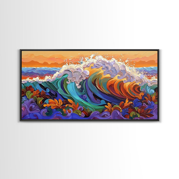 Bold Waves, Abstract, Ocean, Canvas Print, vibrant ocean wave art, abstract palette knife style, beach home décor, kitchen wall art
