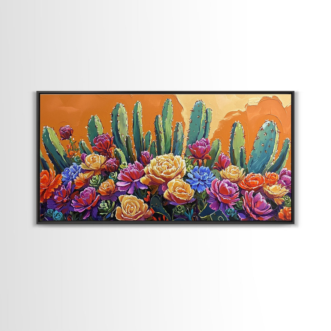 Cactus Flower, Bloom, Garden, Framed Canvas Print desert botanical artwork Kitchen Wall Art boho floral art vibrant home accent