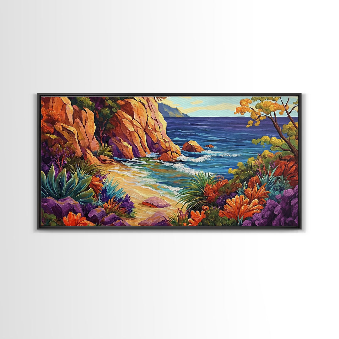 Cove Beach, Tropical, Hideaway, Coastal beach hideaway Canvas Print, tropical wall art, bedroom ocean view, vibrant color landscape