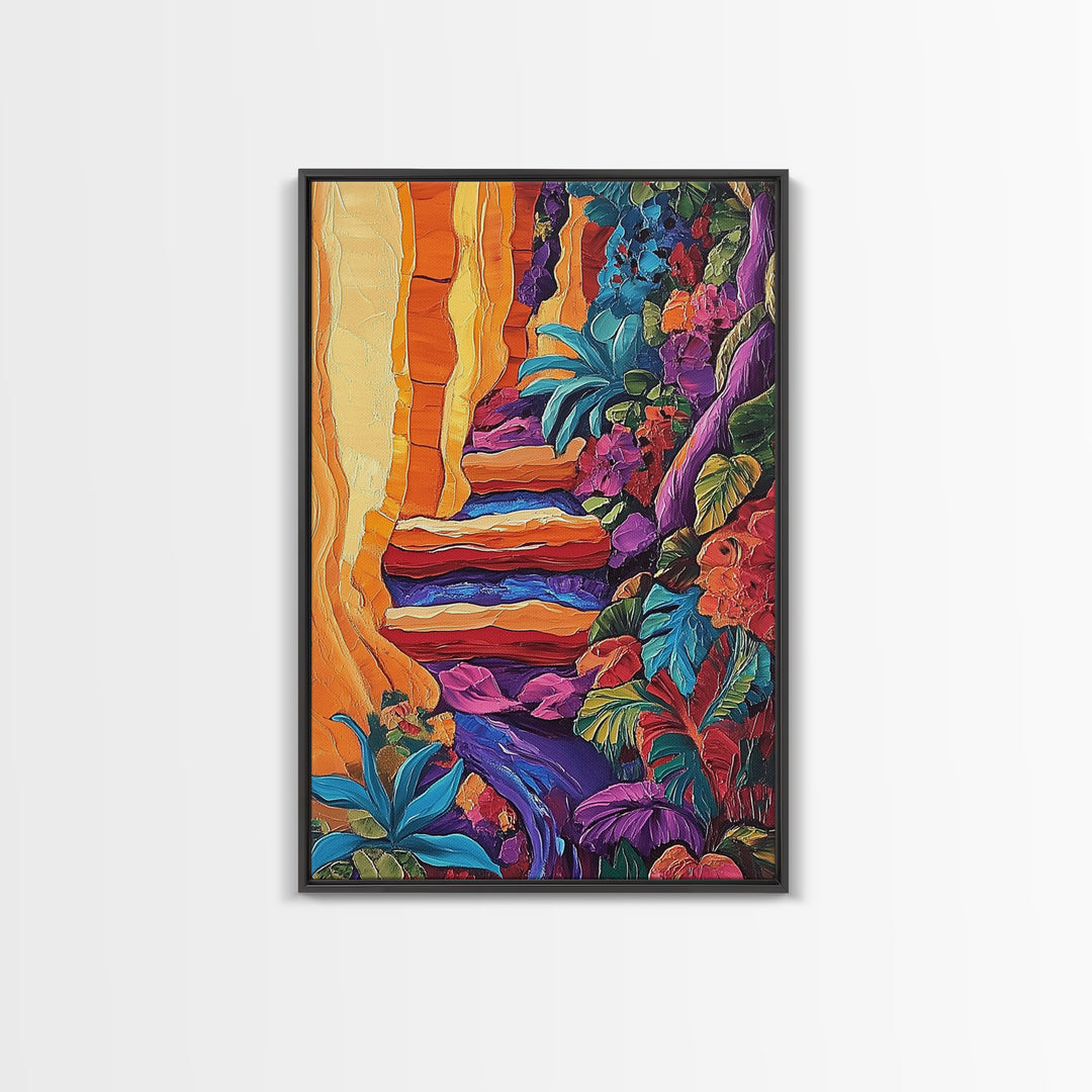 Canyon Path, Vibrant, Nature, Canvas Print bold textured painting, desert botanical wall decor, hallway art, southwest boho jungle print
