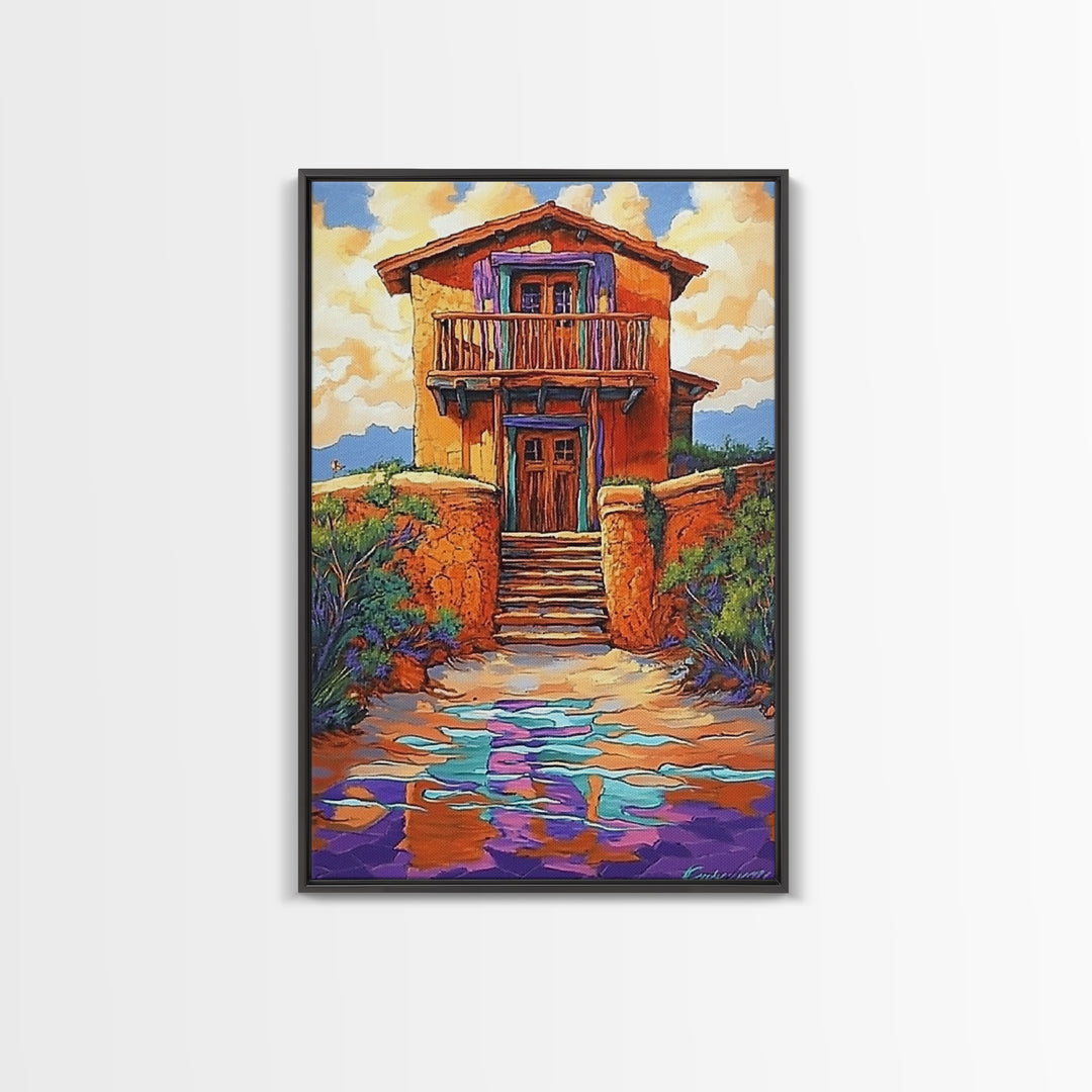 Adobe Desert, House, Framed Canvas Print, Rustic Southwest Wall Art, Earth Tone Adobe Home Decor, Boho Fall Art, Entryway Statement Piece