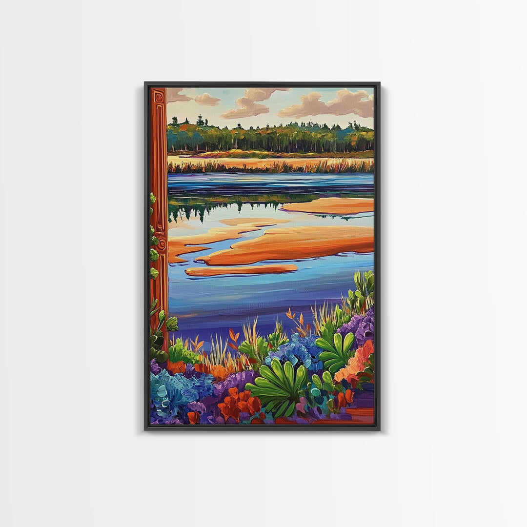 River Marsh, Reflection, Nature Landscape Canvas Print, Peaceful Lake Wall Art, Dining Room Decor, Tranquil Scenic Artwork