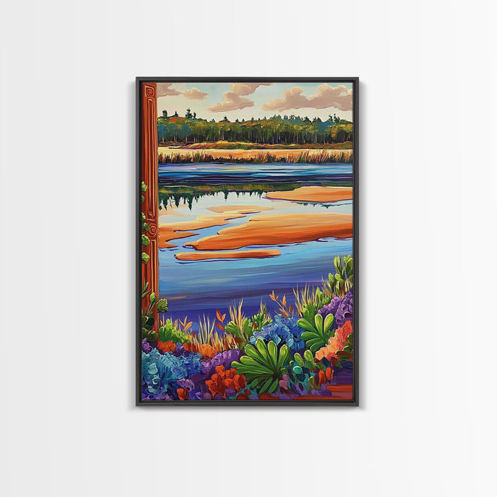 River Marsh, Reflection, Nature Landscape Canvas Print, Peaceful Lake Wall Art, Dining Room Decor, Tranquil Scenic Artwork