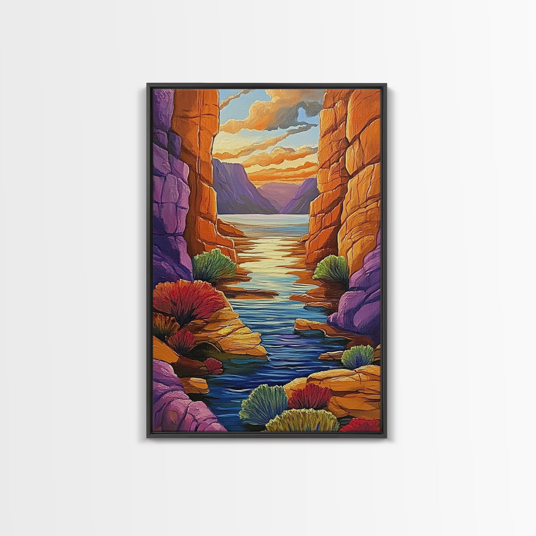 Canyon River, Twilight Calm, Desert Sunset, Flowing Stillness, Canvas Print, Nature Wall Art, Southwest Style, Peaceful Bedroom Decor