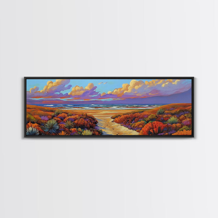 Coastal Dunes, Sunset Horizon, Seaside Path Art, Autumn Landscape, Canvas Print, Tranquil Living Room or Bedroom Wall Decor